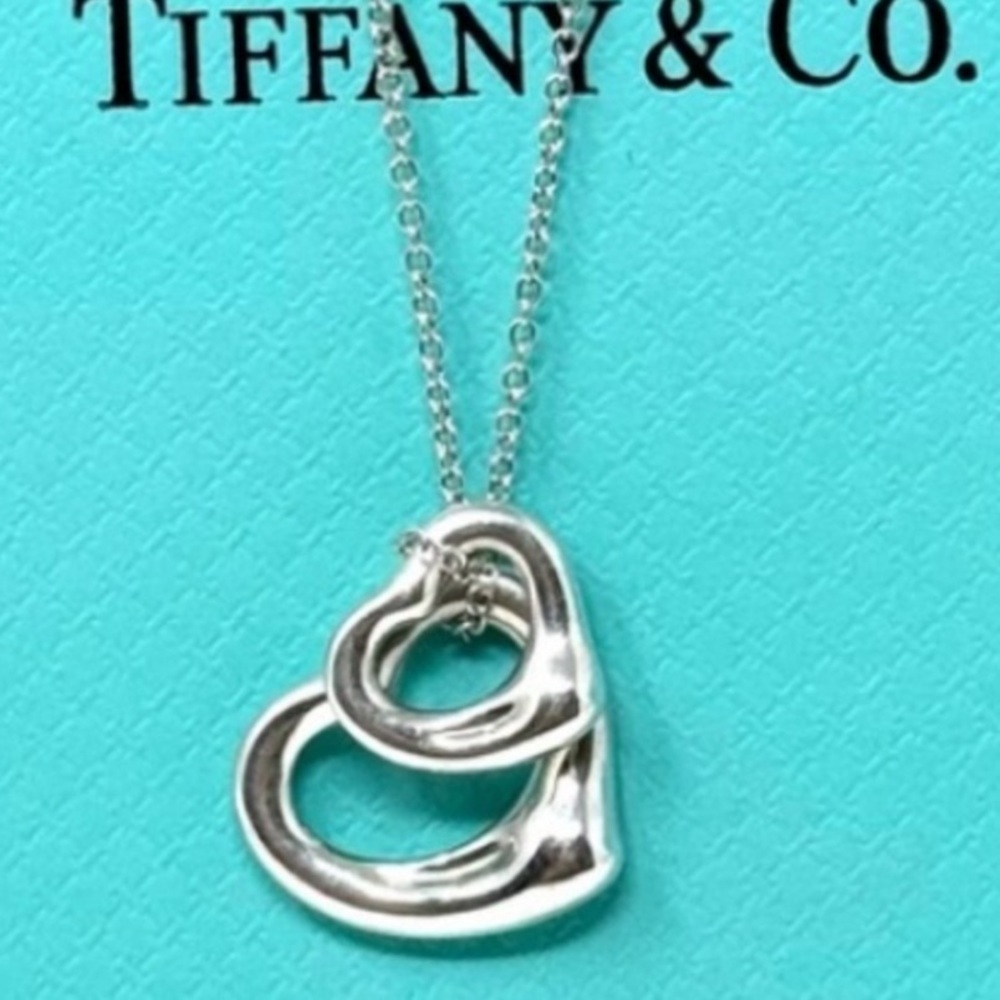 Authentic Tiffany & CO. Elsa Peretti Small / Mini Double Open Heart Ne…